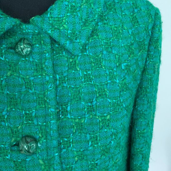 Vintage 60s emerald green tweed jacket sz M - Picture 3 of 5